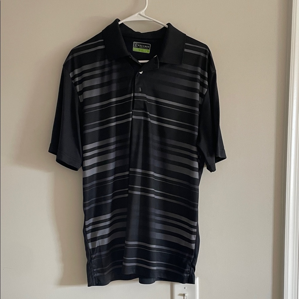 PGA Tour Black and Gray Striped Polo